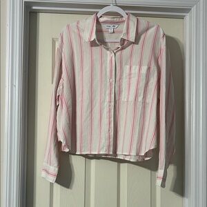 NWOT - Old Navy Pink & White Striped Cropped Button-Down Shirt